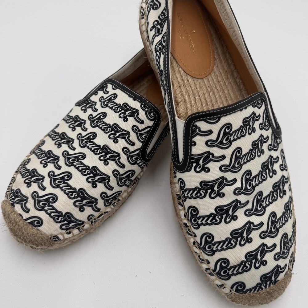 Louis Vuitton Men’s Espadrilles – Script Print Canvas Slip-On Shoes